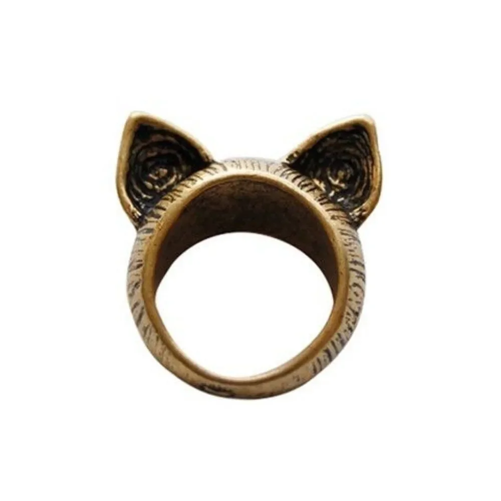 2 Kitty Cat Ring Kawaii Brass and Silver Size 7